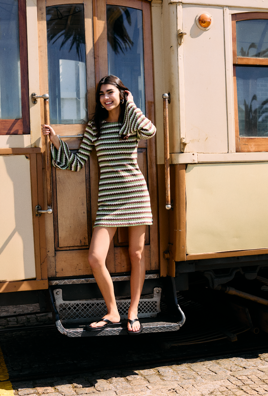 LOE CROCHET DRESS | GREEN STRIPE Life of ease London LOE CROCHET DRESS | GREEN STRIPE Life of ease London