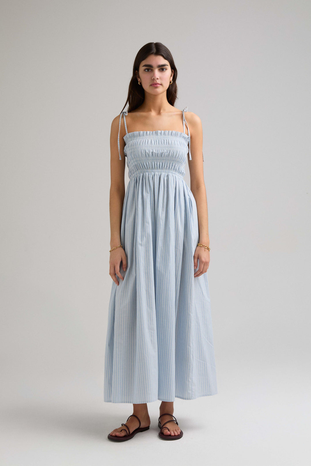 Loe Shirred Bodice Dress | Blue Stripe Life of ease London Loe Shirred Bodice Dress | Blue Stripe Life of ease London